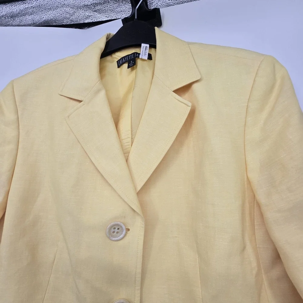 Lafayette 148 Linen Wool Blazer Womens Size 8 Yellow Classic Office Career Girly